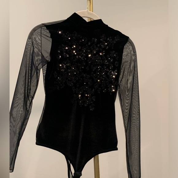 Freeda bodysuit velvet mesh black sequence made in Italy - Picture 4 of 5